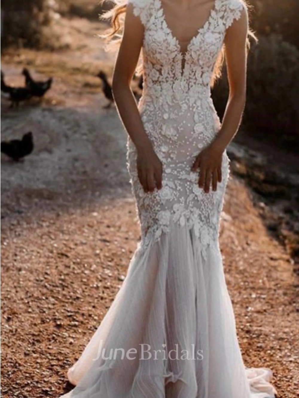 Vintage Mermaid Lace Boho Country Wedding Dress